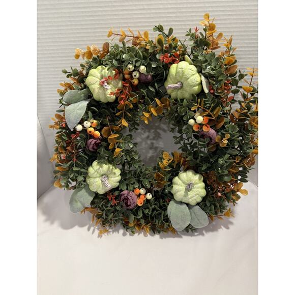 Pumpkin, Eucalyptus, Flower Wreath Farmhouse Decor Thanksgiving Autumn Party - Picture 1 of 11